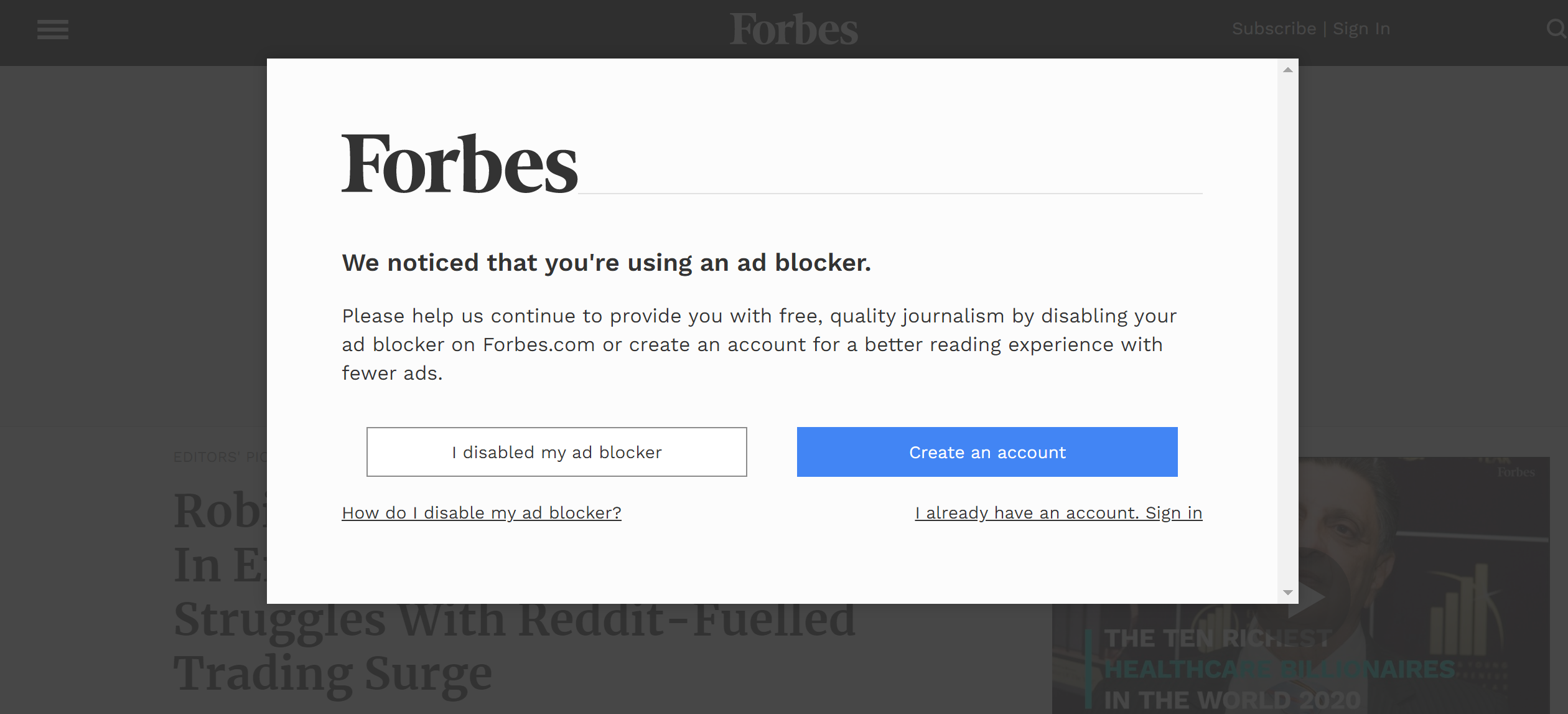 Screenshot of Typical Forbes Article